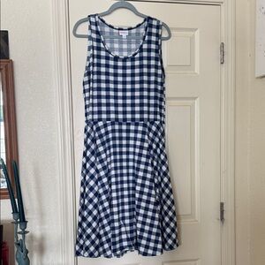 LuLaRoe Women's Midi Dress in Navy and White Checkered